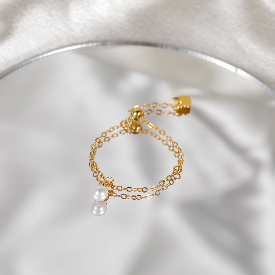 14K Gold Plated Pearl Chain Ring