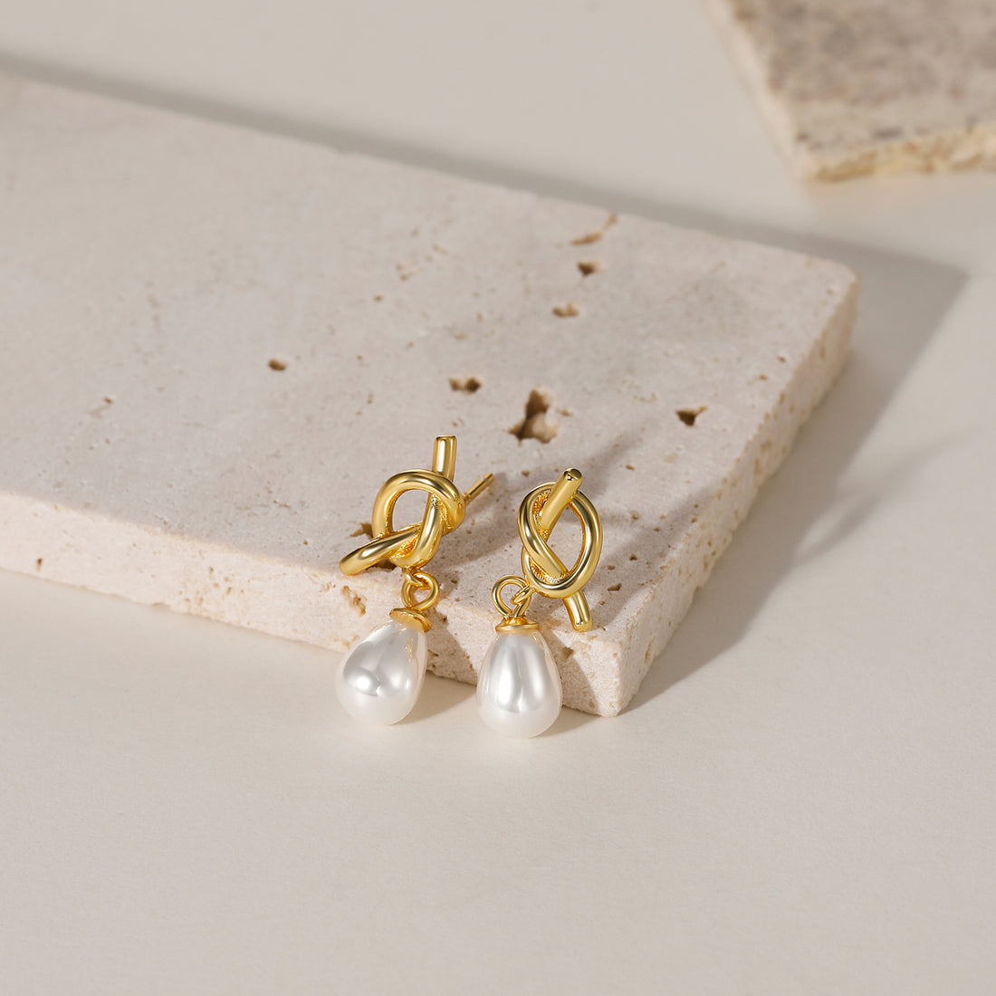 14K Gold Plated Knotted Pearl Earrings