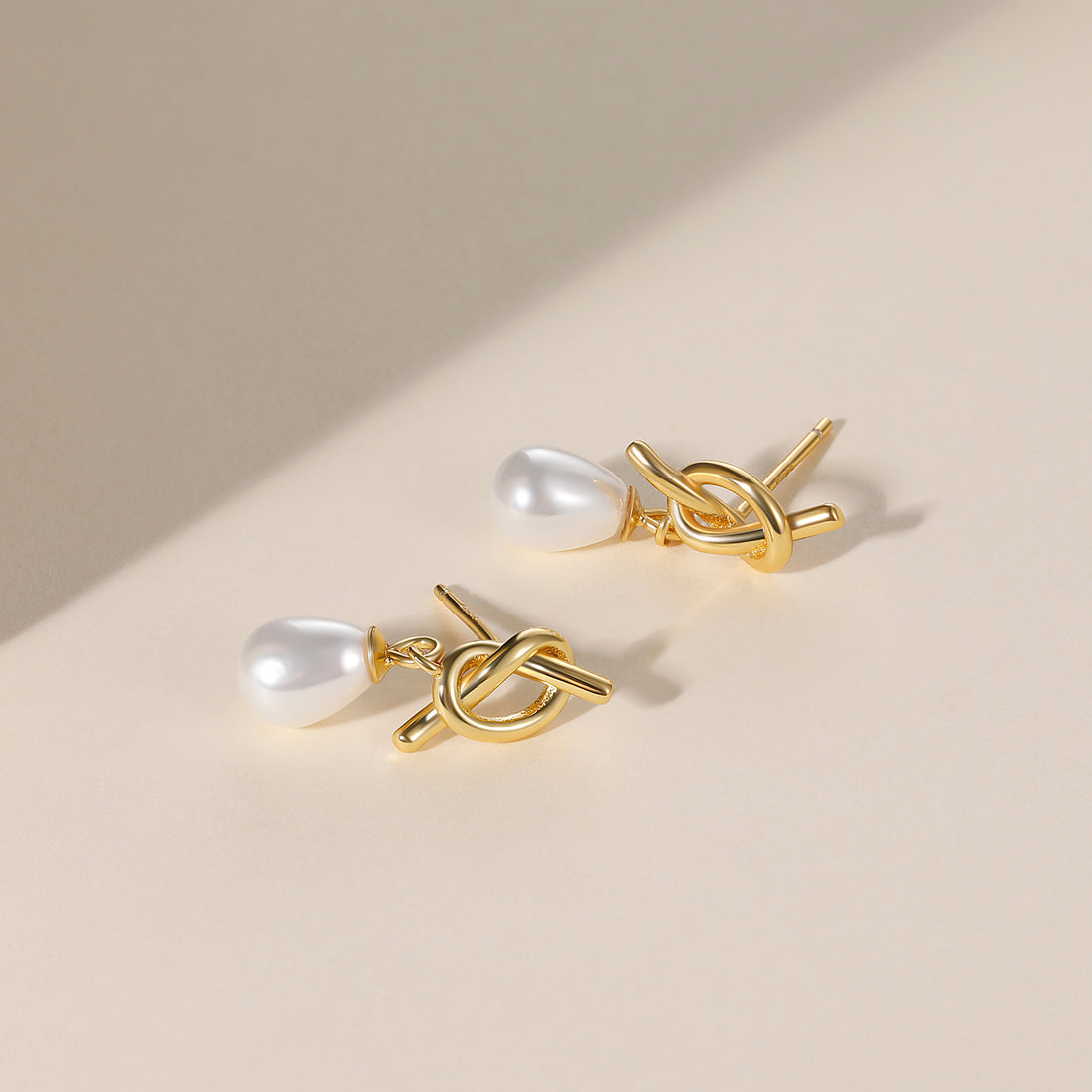 14K Gold Plated Knotted Pearl Earrings