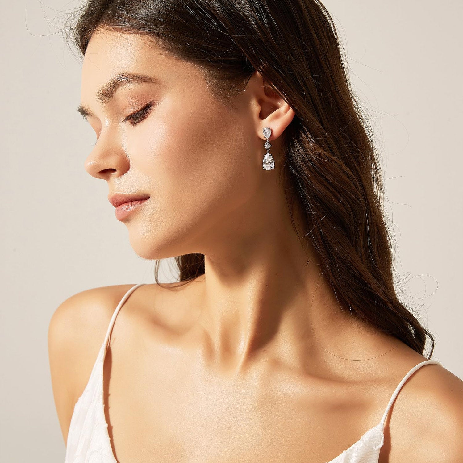 Dangling CZ Teardrop Earrings