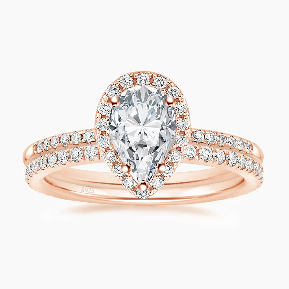 tear drop set rings, s925 ring sets, 2ct wedding rings for women, rose gold tear drop rings, s925 cz ring, cubic zirconia ring under $50