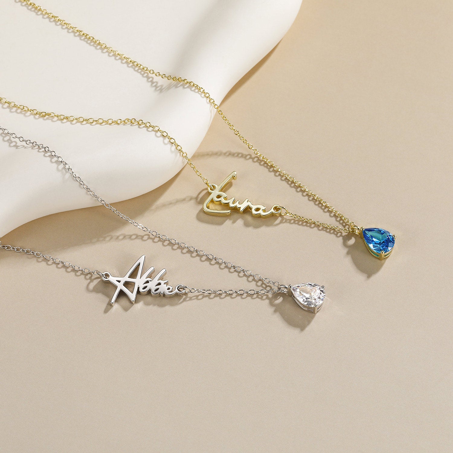 Gold Plated, Birthstone Necklace, Layered Necklace, Personalized Necklace, Delicate Necklace, Name Necklace, Affordable Jewelry, Pear Cut