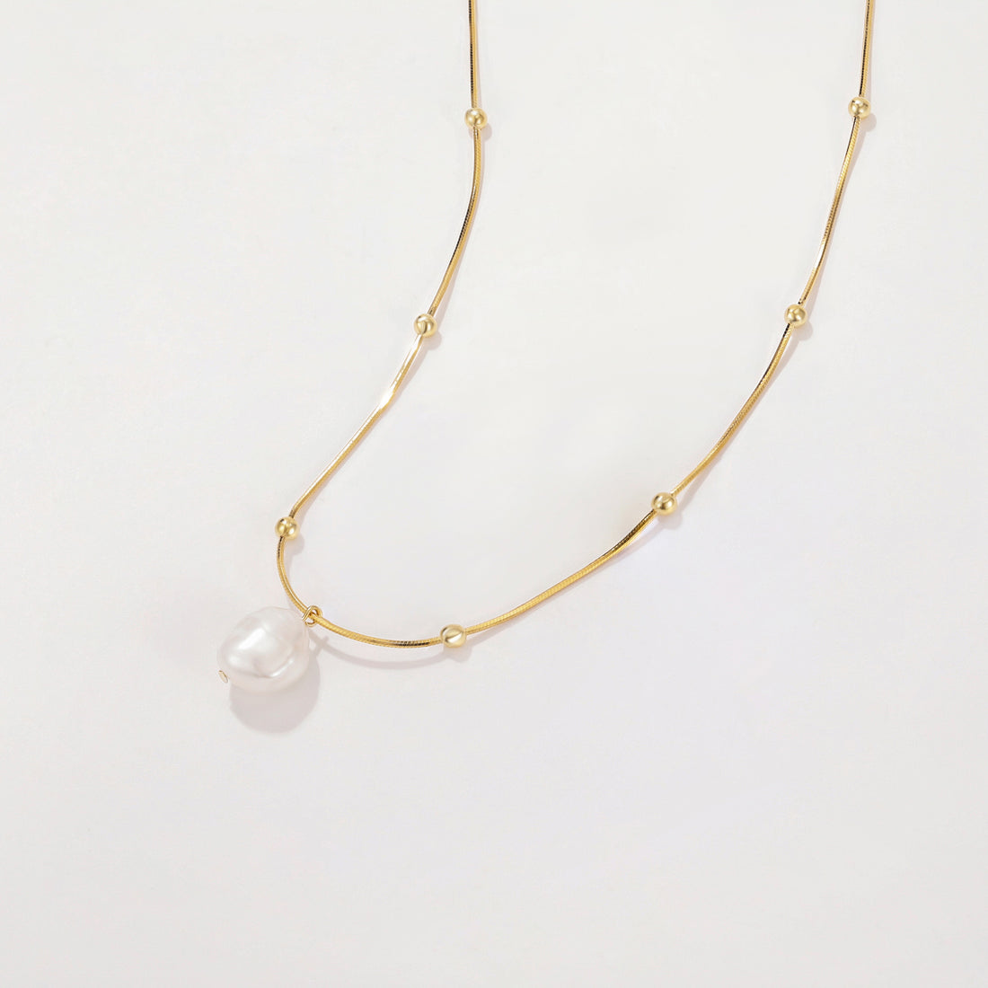This Baroque Pearl Sterling Silver Bead Chain Necklace