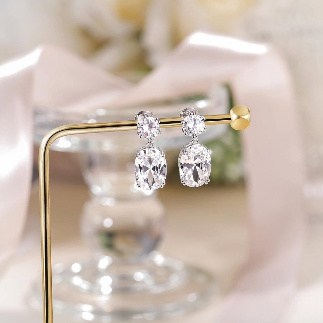 Petite Oval CZ Drop Earrings