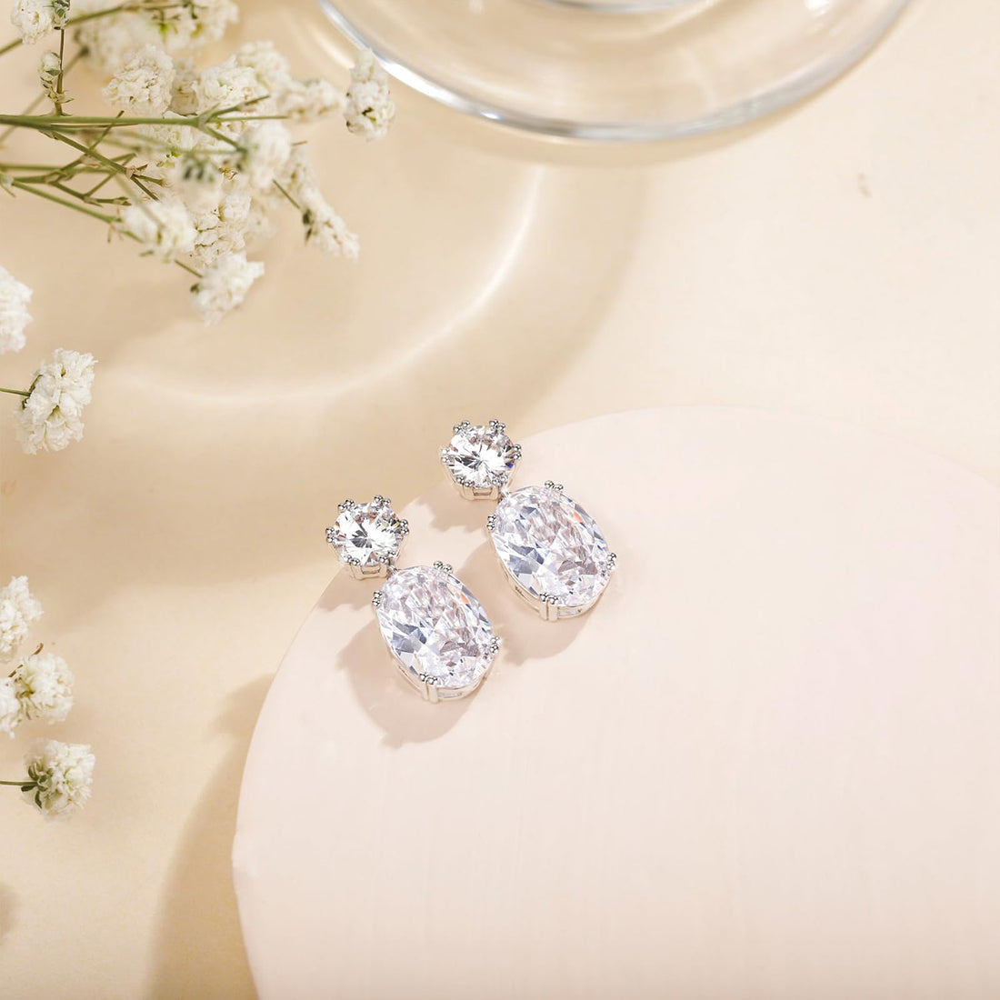 Petite Oval CZ Drop Earrings