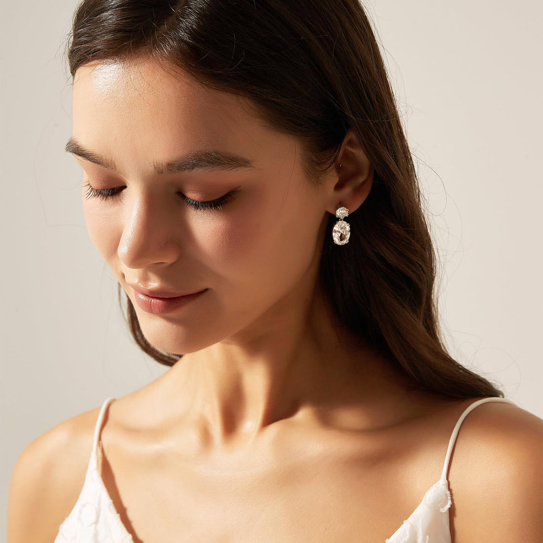 Petite Oval CZ Drop Earrings