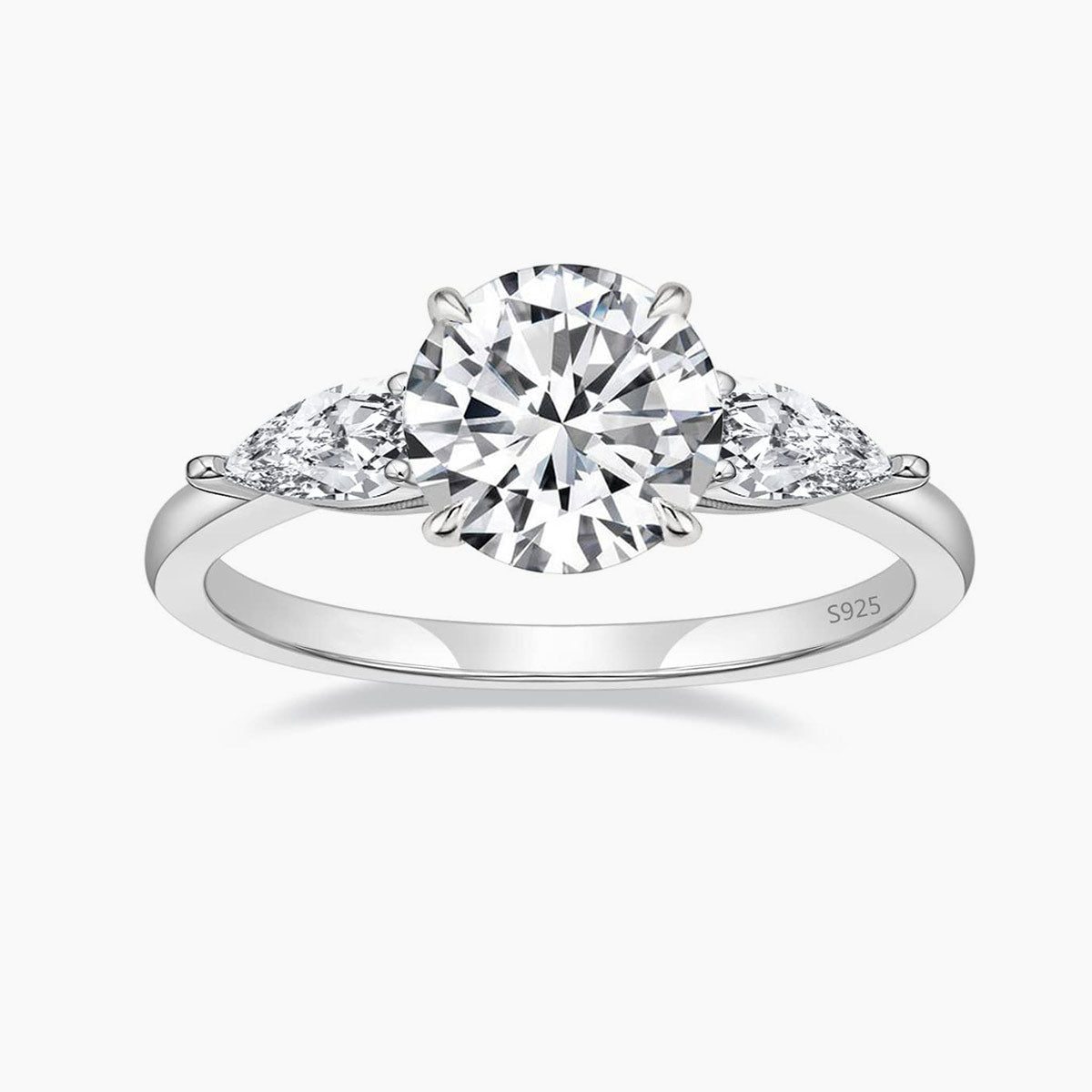 three stone ring, s925 round cut wedding ring, cubic zirconia rings for women, affordable silver engagement rings