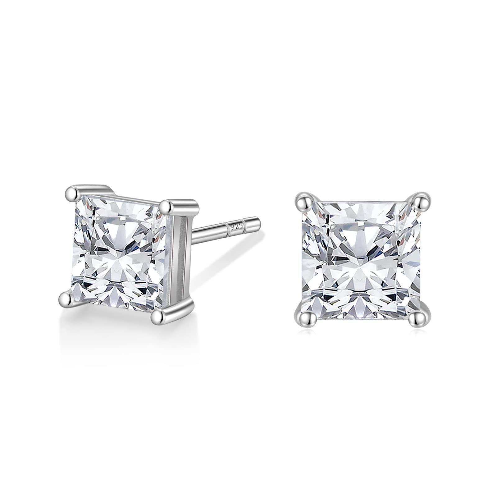 silver studs earrings; carat square earrings; Eamti, post earrings, s925 silver earrings, solitaire earrings, cubic zirconia earrings for women, cz s925 earrings