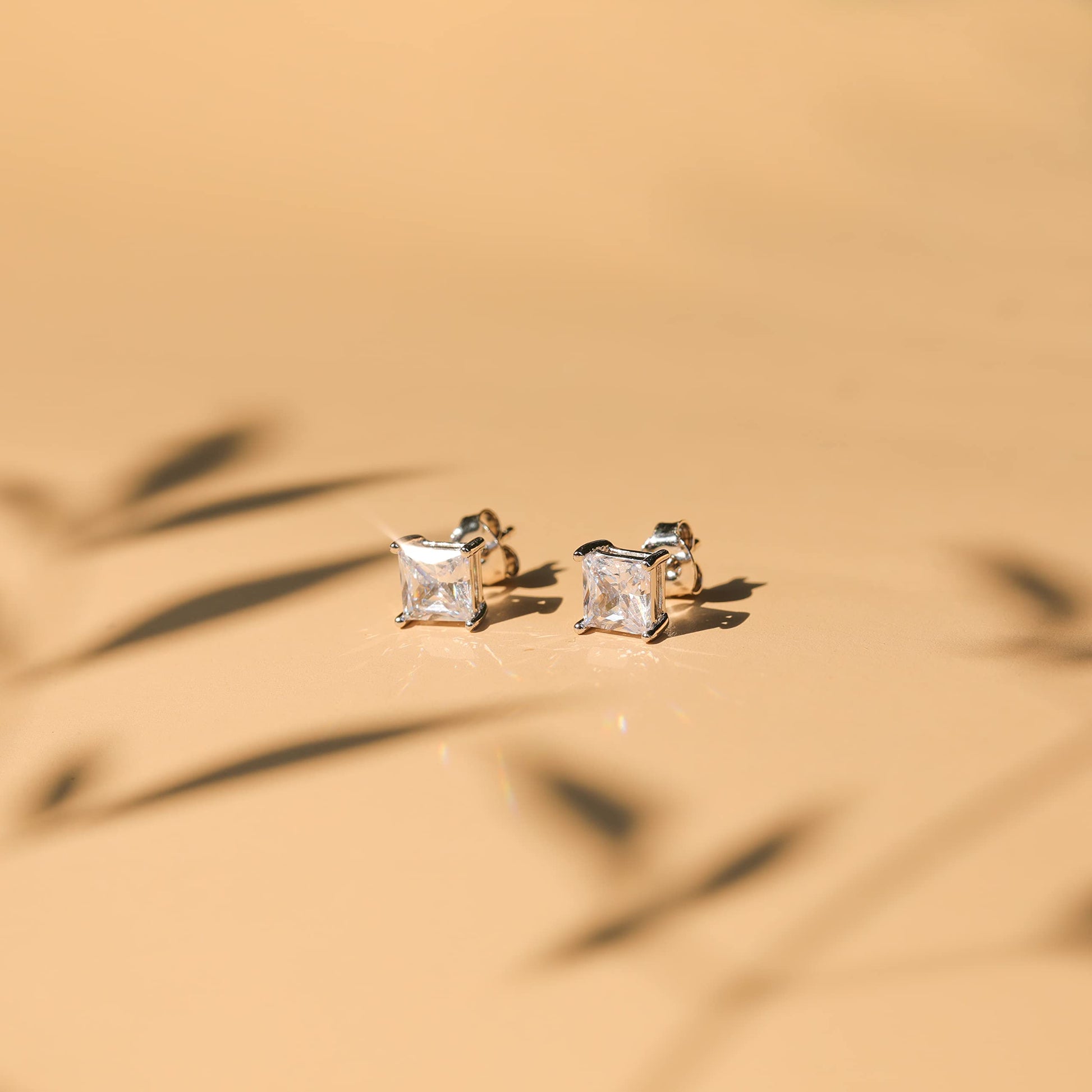 sterling silver stud earrings; carat square earrings; Eamti, post earrings, s925 silver earrings, solitaire earrings, cubic zirconia earrings for women, cz s925 earrings