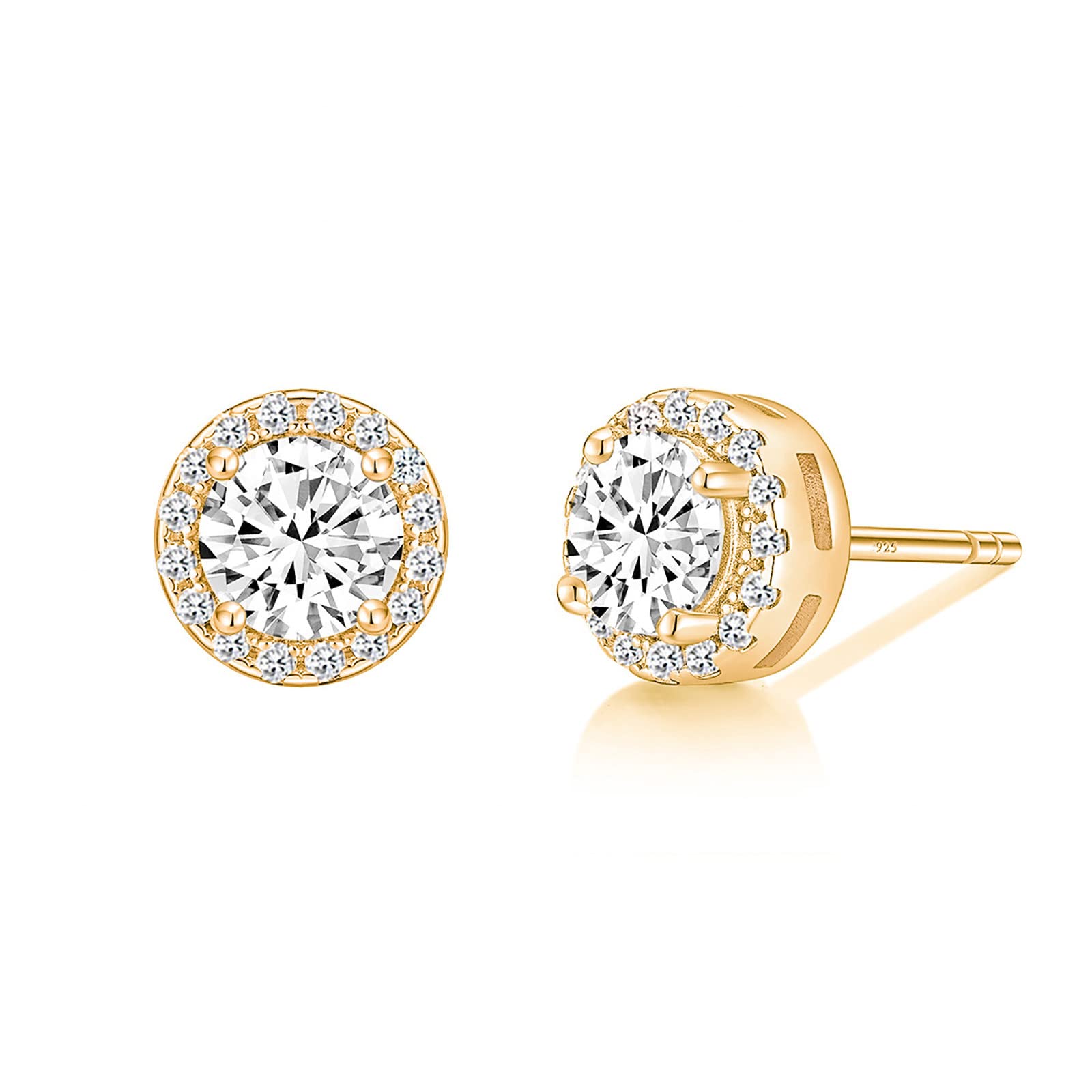 round stud earrings; silver stud earrings; Eamti; post earrings, s925 silver earrings, solitaire earrings, cubic zirconia earrings for women, gold vermeil earrings