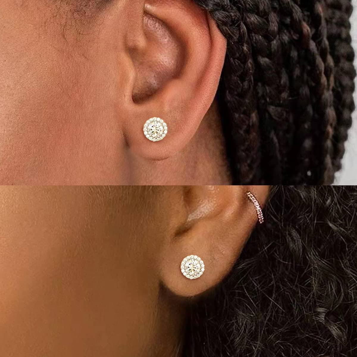 round stud earrings; silver stud earrings; Eamti; post earrings, s925 silver earrings, solitaire earrings, cubic zirconia earrings for women