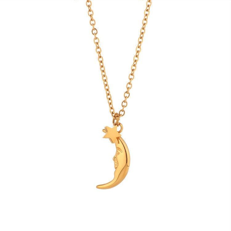 18k Gold Plated Vintage Moon Star Necklace